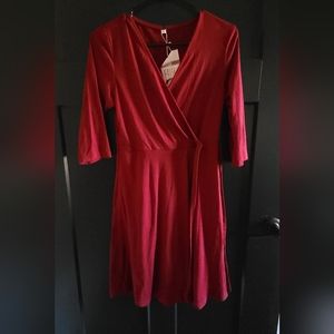Red Dress Small Women's with Pockets Midi Burgundy